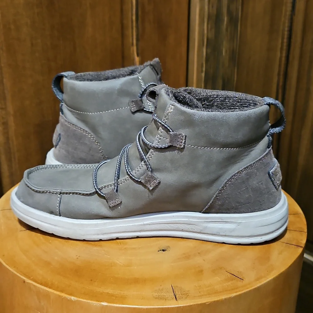 Hey Dude Eloise High Top Shoes Slip On Sneakers Grey Brown Taupe Size 7 Size 38 - Picture 3 of 16